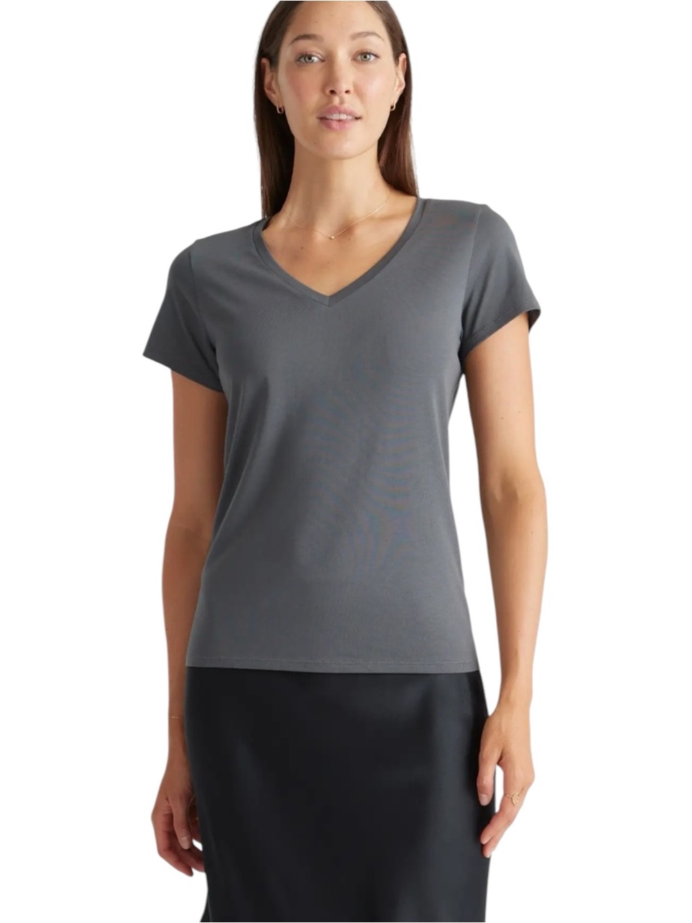 QUINCE Cotton Modal V Neck Short Sleeve Tee Dark Grey XL Relaxed Essential Top
